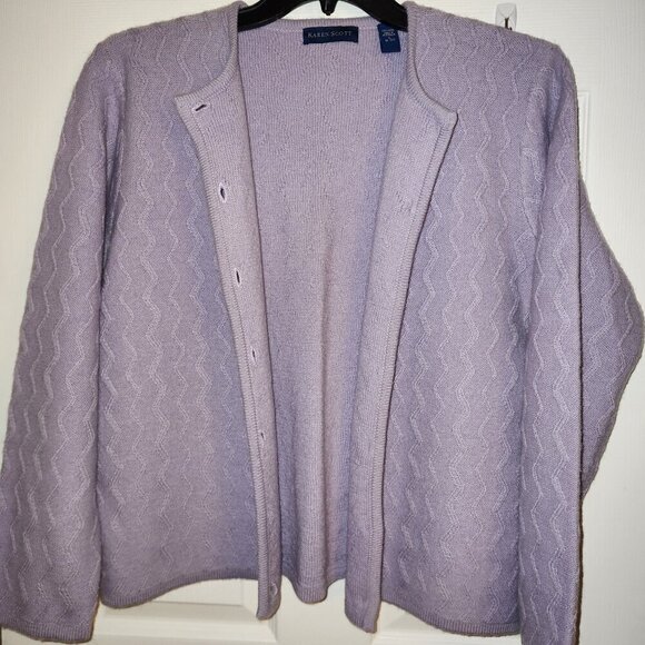 Karen Scott 100% Wool Long Lavender Cardigan Sweater large - Picture 1 of 8